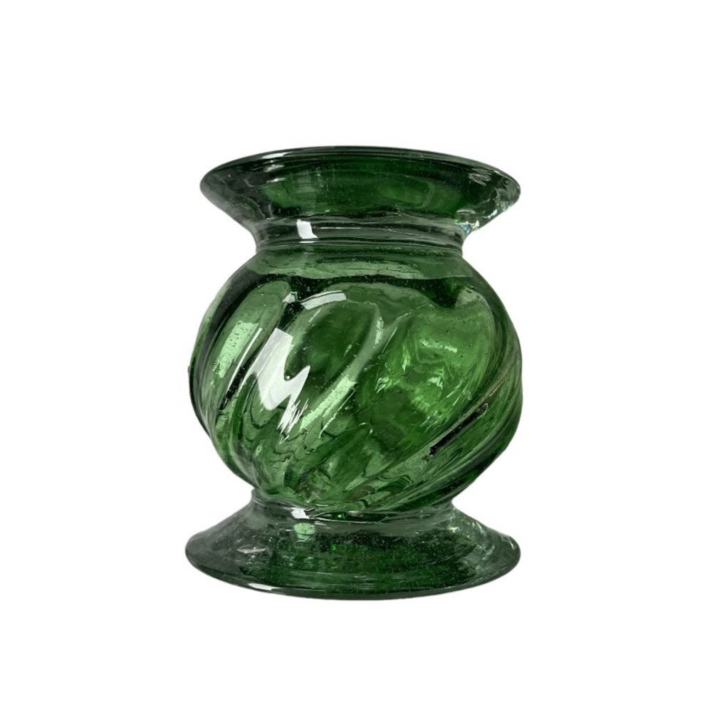 Vintage Green Swirl Blown Glass Candle Holder/ Pedestal